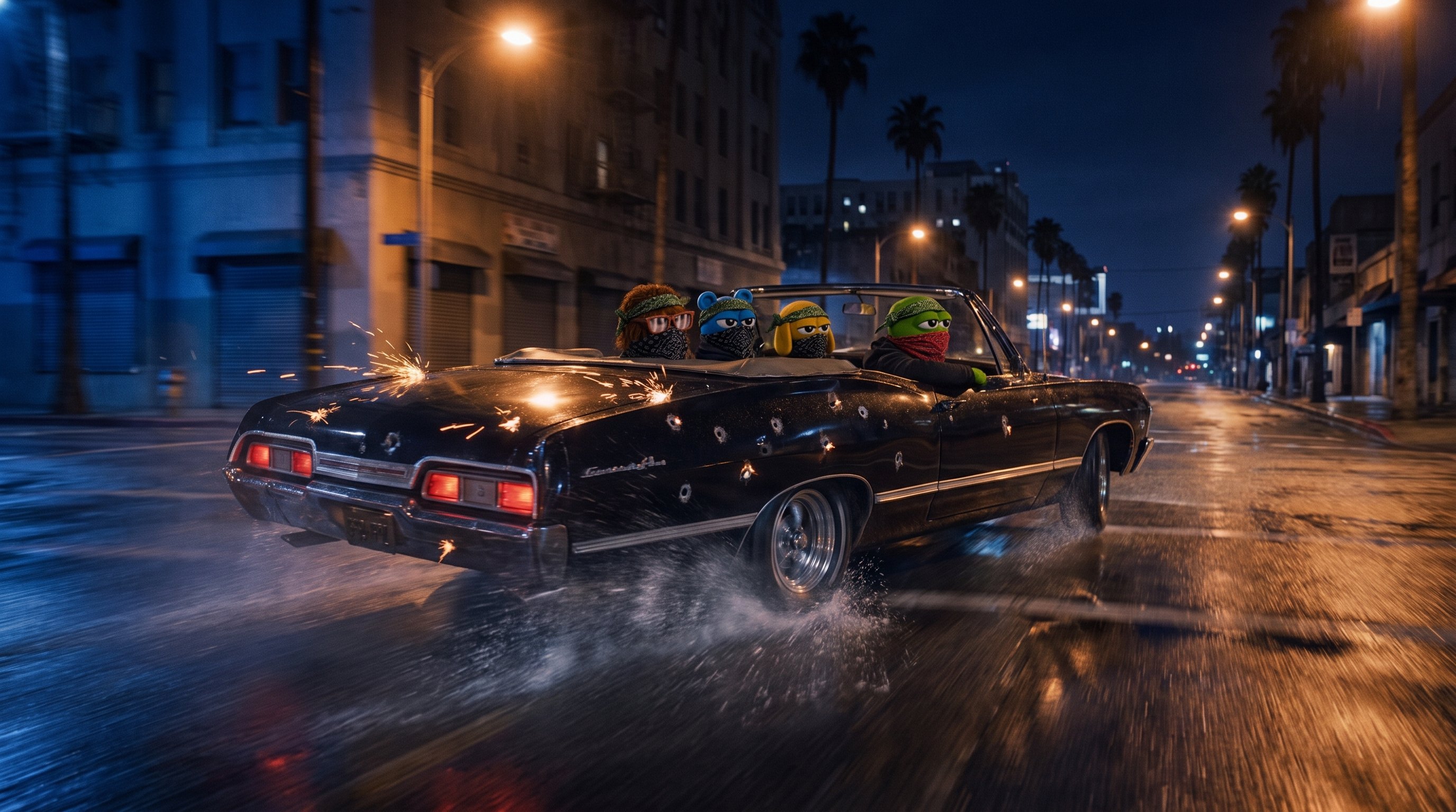 Lowrider cruising at night
